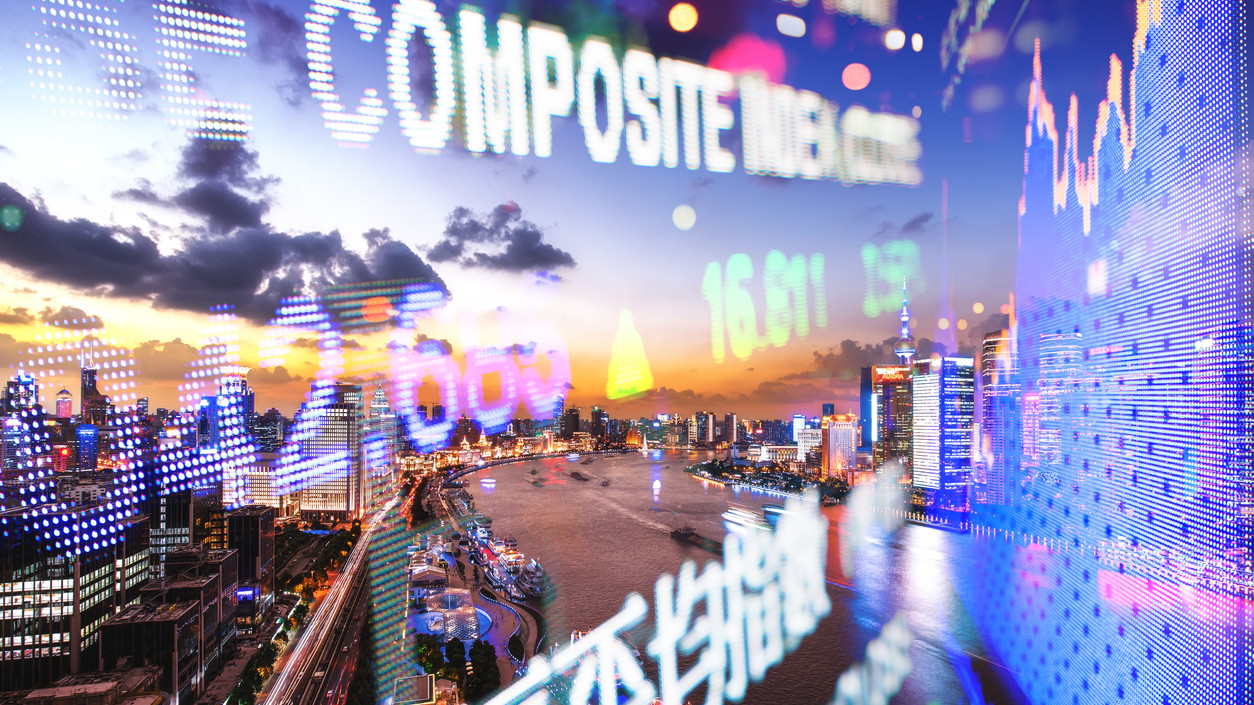 Display stock market numbers over image of Shanghai China