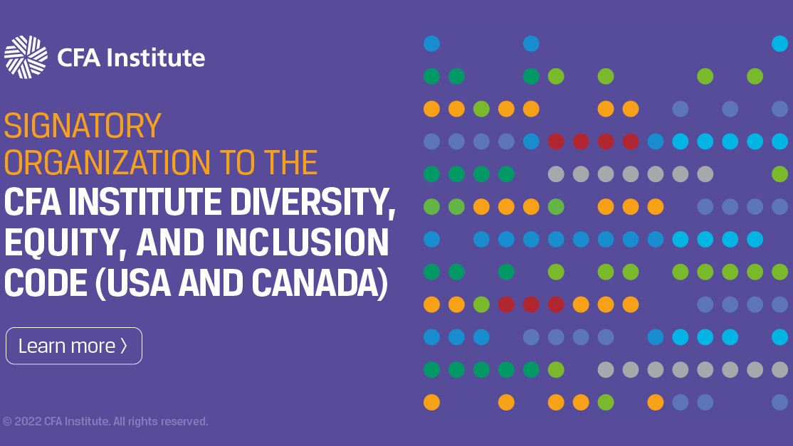 A graphic with text, Signatory Organization to the CFA Institute Diversity, Equity, and Inclusion Code (USA and Canada).