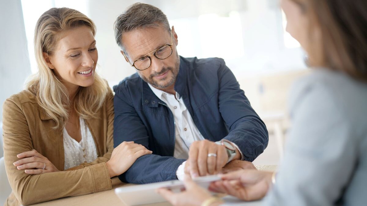 Business people talking at a table