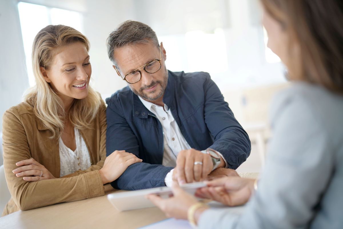 Business people talking at a table